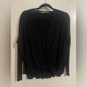 Double Zero Brand Size S Black Crisscross Long Sleeve V-neck Ladies Blouse